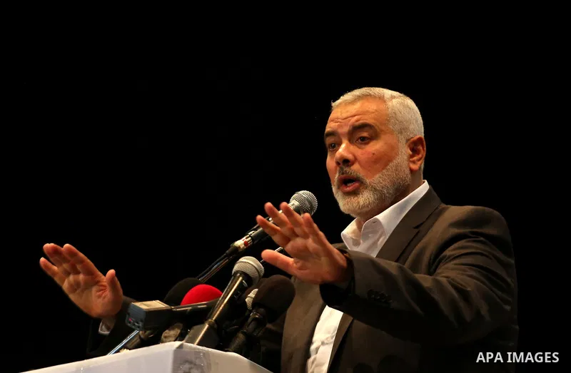 Senior political leaders of the Islamist movement, Ismail Haniyeh delivers a speech during a ceremony entitled "Return to Jerusalem" in Gaza city on April 30, 2017. Photo by Ashraf Amra