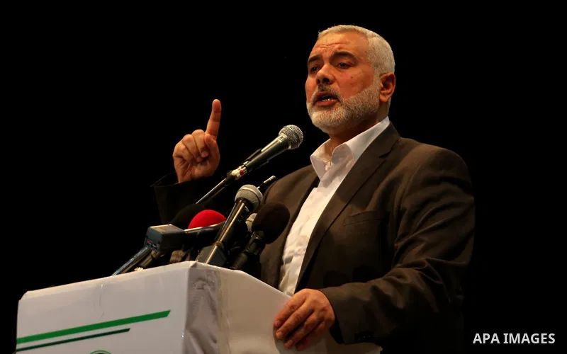 Senior political leaders of the Islamist movement, Ismail Haniyeh delivers a speech during a ceremony entitled "Return to Jerusalem" in Gaza city on April 30, 2017. Photo by Ashraf Amra