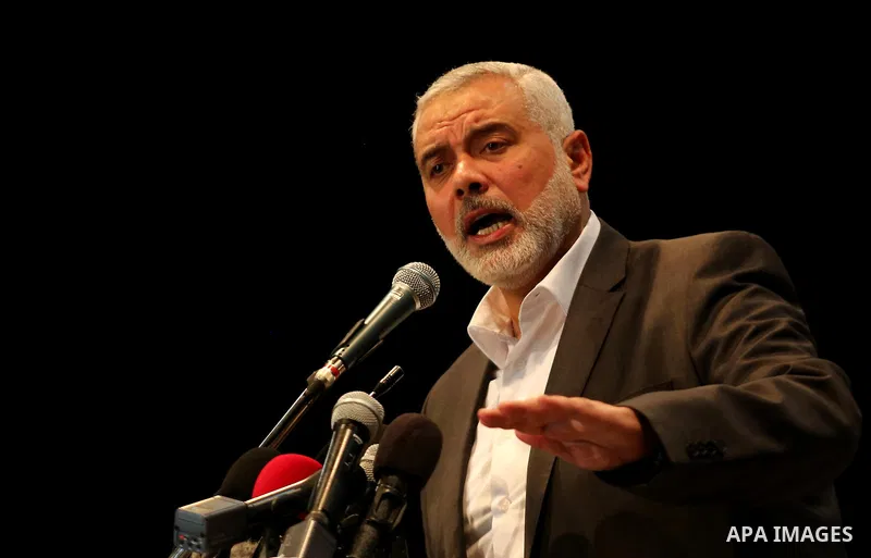 Senior political leaders of the Islamist movement, Ismail Haniyeh delivers a speech during a ceremony entitled "Return to Jerusalem" in Gaza city on April 30, 2017. Photo by Ashraf Amra