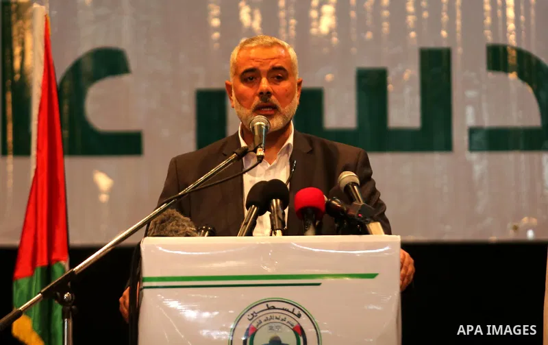 Senior political leaders of the Islamist movement, Ismail Haniyeh delivers a speech during a ceremony entitled "Return to Jerusalem" in Gaza city on April 30, 2017. Photo by Ashraf Amra