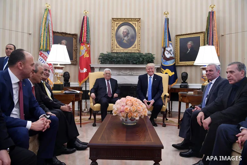 US President Donald Trump meets with Palestinian President Mahmoud Abbas in the Oval Office of the White House on May 3, 2017 in Washington, DC. Photo by Thaer Ganaim