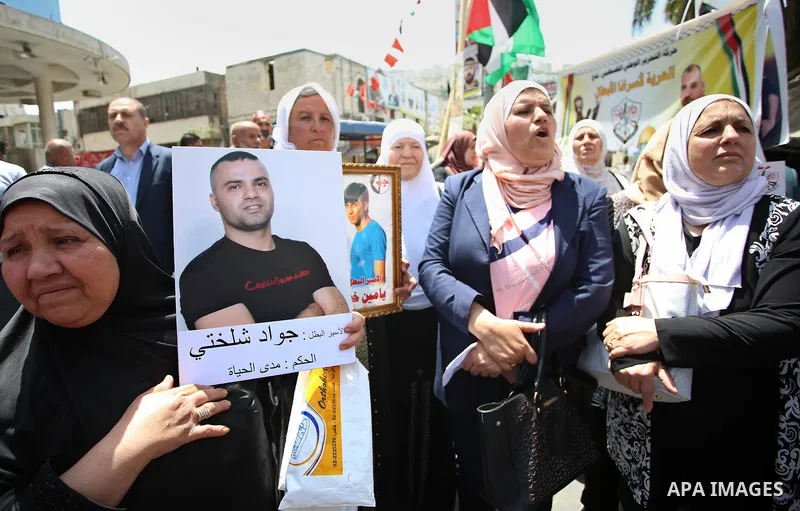 Palestinian women take part at a protest tent in support of Palestinian prisoners on hunger strike in Israeli jails, in the West Bank city of Nablus, on May 4, 2017. Photo by Ayman Ameen