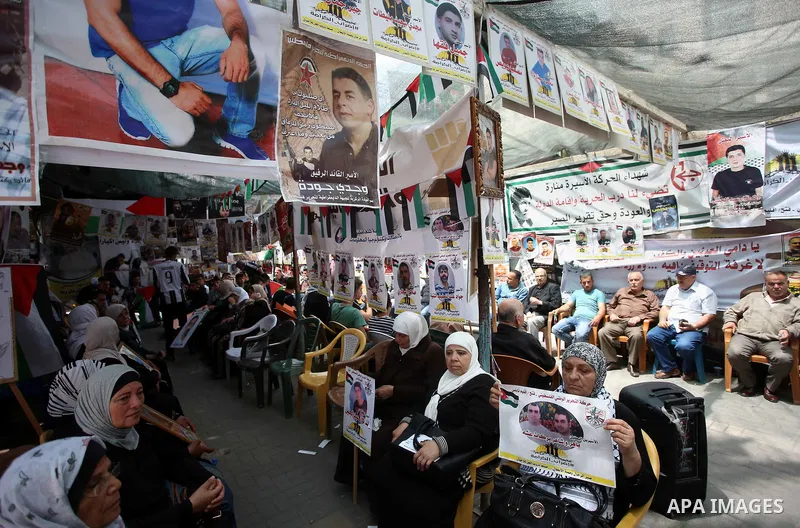 Palestinian women take part at a protest tent in support of Palestinian prisoners on hunger strike in Israeli jails, in the West Bank city of Nablus, on May 4, 2017. Photo by Ayman Ameen