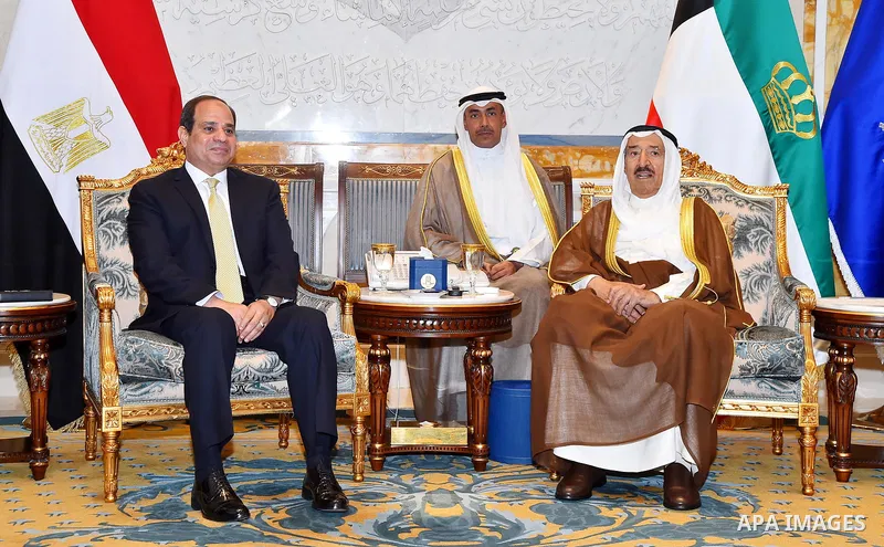 Emir of Kuwait Sheikh Sabah al-Ahmad al-Jaber al-Sabah receives Egyptian President Abdel Fattah al-Sisi in Kuwait City on May 07, 2017. Photo by Egyptian President Office