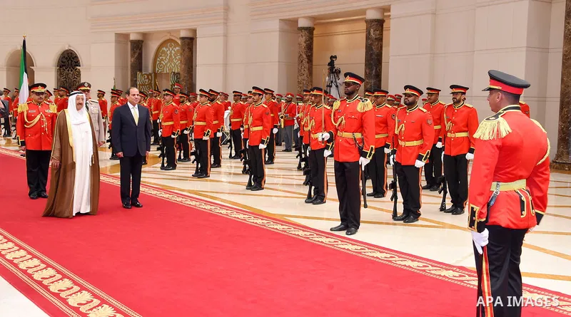 Emir of Kuwait Sheikh Sabah al-Ahmad al-Jaber al-Sabah receives Egyptian President Abdel Fattah al-Sisi in Kuwait City on May 07, 2017. Photo by Egyptian President Office