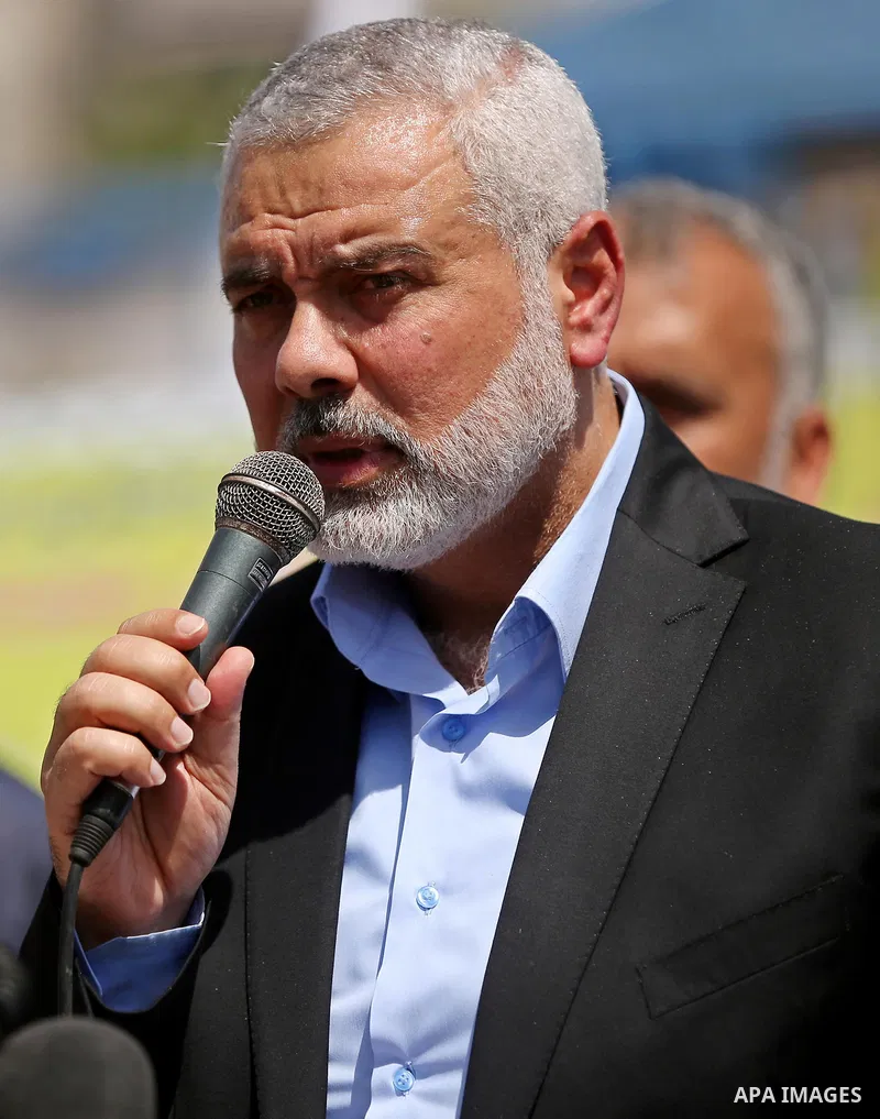 Newly elected Hamas chief, Ismail Haniya, speaks to the press during a sit-in in support of Palestinian hunger-striking prisoners held in Israeli jails, on May 8, 2017, in Gaza City. Photo by Ashraf Amra