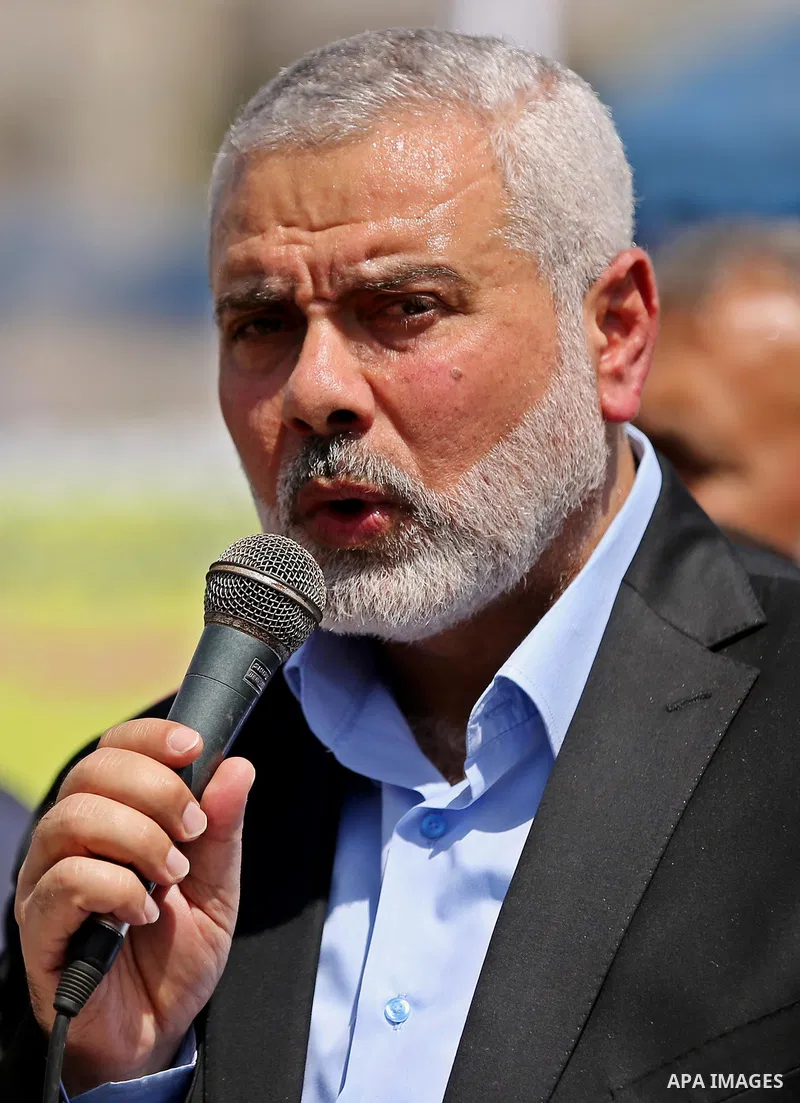 Newly elected Hamas chief, Ismail Haniya, speaks to the press during a sit-in in support of Palestinian hunger-striking prisoners held in Israeli jails, on May 8, 2017, in Gaza City. Photo by Ashraf Amra