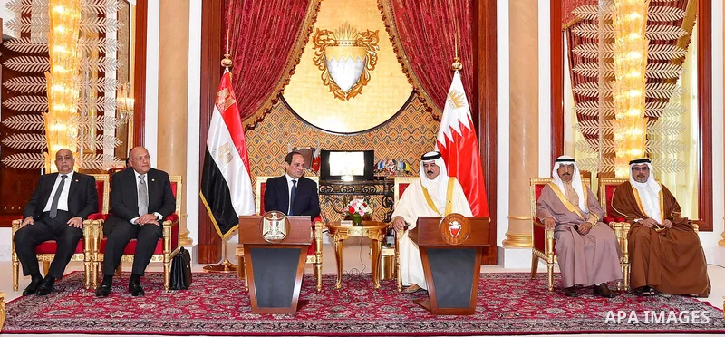 Bahrain's King Hamad bin Isa Al Khalifa meets with Egyptian President Abdel Fattah al-Sisi in Manama, Bahrain on May 09, 2017. Photo by Egyptian President Office