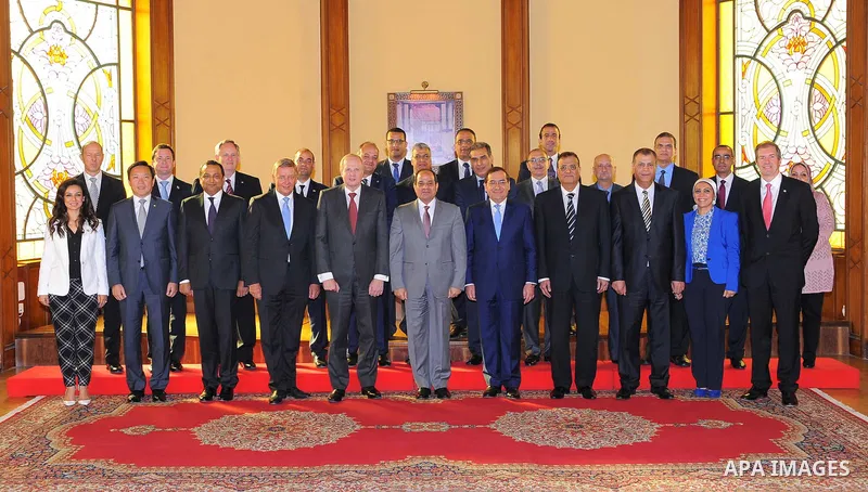 Egyptian President Abdel Fattah al-Sisi attends the production ceremony of the natural gas fields project, in Delta North Egypt, on May 10, 2017. Photo by Egyptian President Office