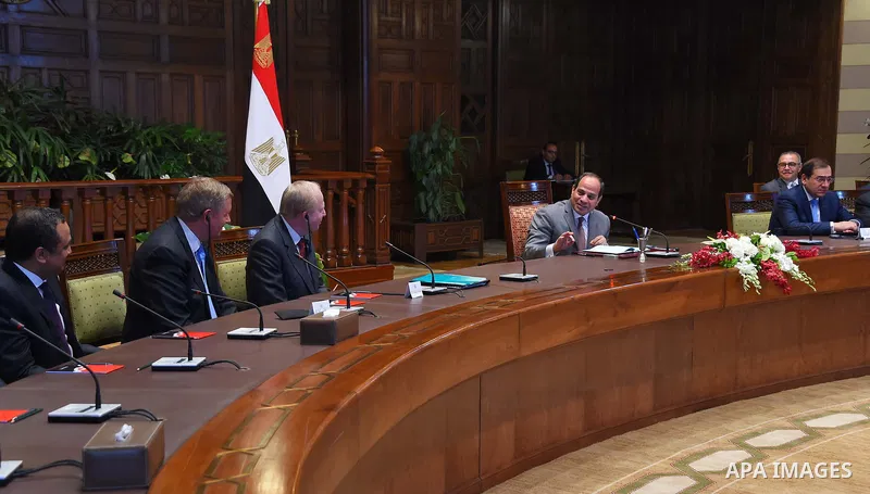 Egyptian President Abdel Fattah al-Sisi attends the production ceremony of the natural gas fields project, in Delta North Egypt, on May 10, 2017. Photo by Egyptian President Office