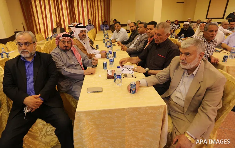 People attend a meeting for the Palestinian policemen, in Gaza City May 11, 2017. Photo by Ashraf Amra