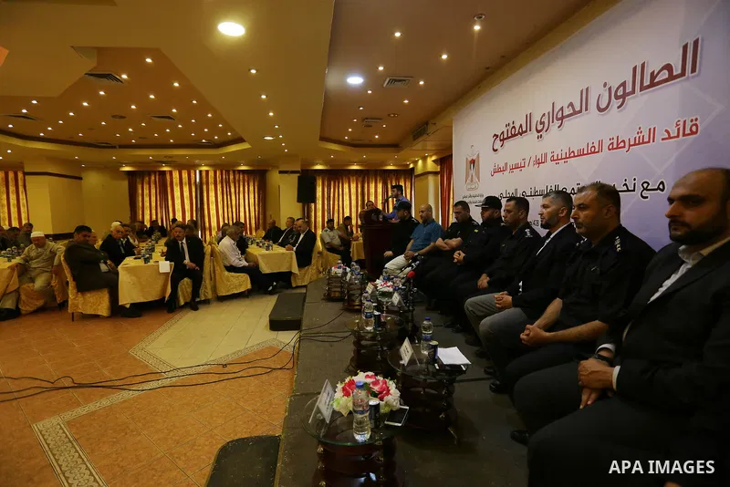 People attend a meeting for the Palestinian policemen, in Gaza City May 11, 2017. Photo by Ashraf Amra