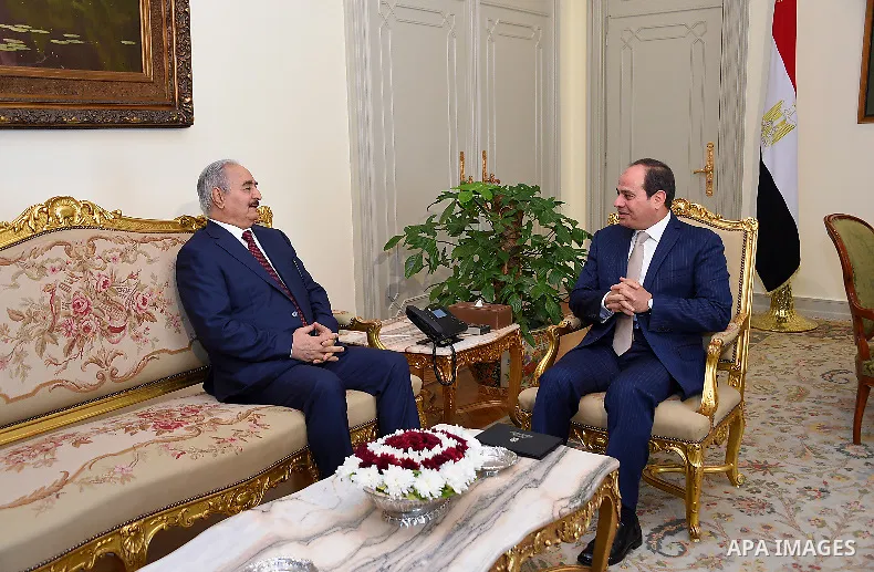 Egyptian President Abdel Fattah al-Sisi meets with Commander of the Libyan national army Field Marshal Khalifa Haftar, in Cairo, Egypt, on May 13, 2017. Photo by Egyptian President Office