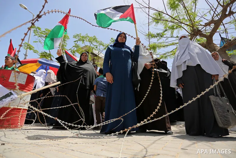 Palestinians take part in a rally to commemorate the 69th anniversary of the "Nakba" in Gaza City, on May 15, 2017. "Nakba" means in Arabic "catastrophe" in reference to the birth of the state of Israel 69-years-ago in B...