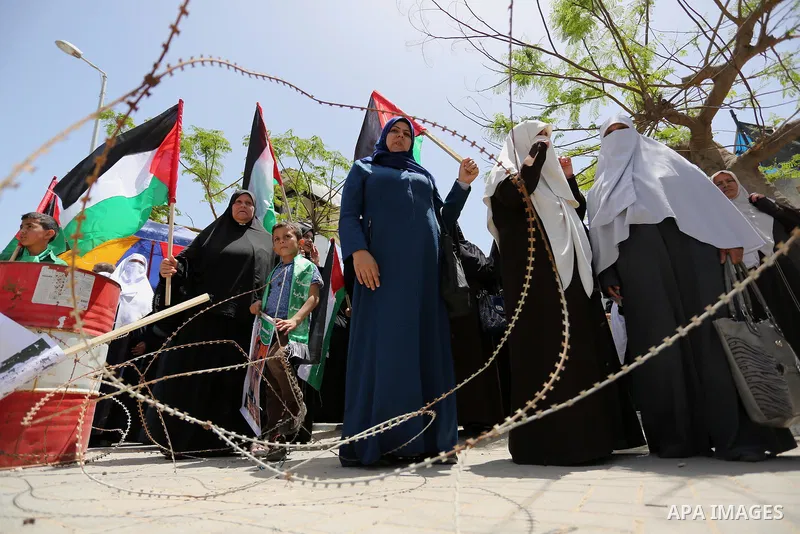 Palestinians take part in a rally to commemorate the 69th anniversary of the "Nakba" in Gaza City, on May 15, 2017. "Nakba" means in Arabic "catastrophe" in reference to the birth of the state of Israel 69-years-ago in B...