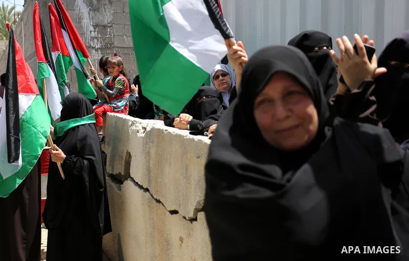 Palestinians take part in a rally to commemorate the 69th anniversary of the "Nakba" in Gaza City, on May 15, 2017. "Nakba" means in Arabic "catastrophe" in reference to the birth of the state of Israel 69-years-ago in B...