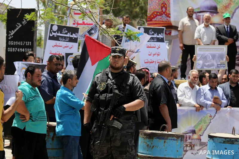 Palestinians take part in a rally to commemorate the 69th anniversary of the "Nakba" in Gaza City, on May 15, 2017. "Nakba" means in Arabic "catastrophe" in reference to the birth of the state of Israel 69-years-ago in B...