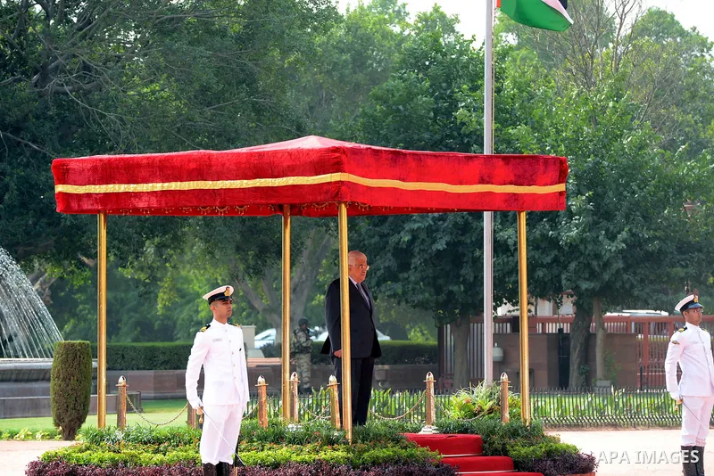 Palestinian President Mahmoud Abbas inspects a guard of honour during his ceremonial reception at the forecourt of India's Rashtrapati Bhavan presidential palace in New Delhi, India, May 16, 2017. Palestinian President M...