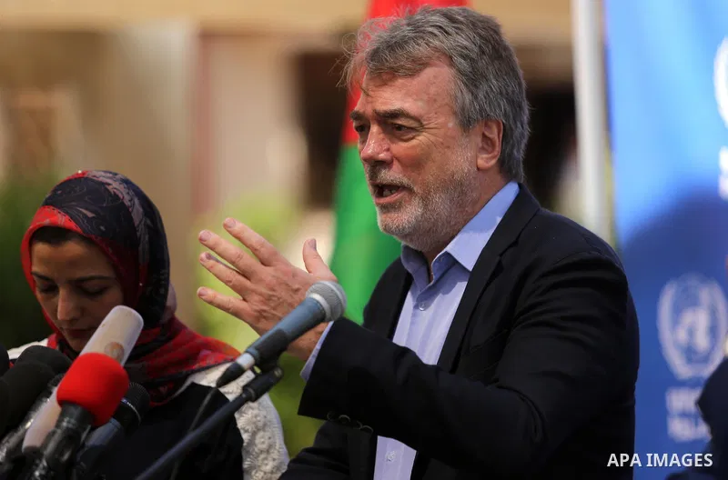 Director of UNRWA operations in Gaza Bo Shack, speaks during a press conference, in Gaza city, on May 17, 2017. Photo by Ashraf Amra