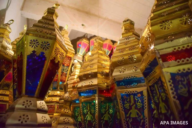 Lanterns known as "Fanous" in Arabic, are seen at a market ahead of the month of holy Ramadan in Cairo, Egypt, on May 21, 2017. Photo by Amr Sayed