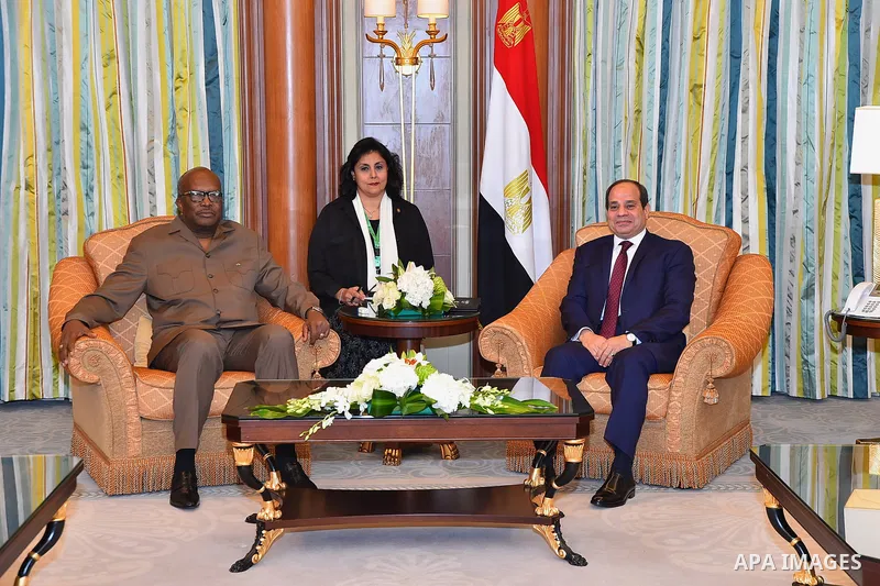 Egyptian President Abdel Fattah al-Sisi meets with President of Burkina Faso, Roch Marc Christian Kabore, in the Saudi capital Riyadh on the sideline of the Arab American Islamic summit on May 21, 2017. Photo by Egyptian...
