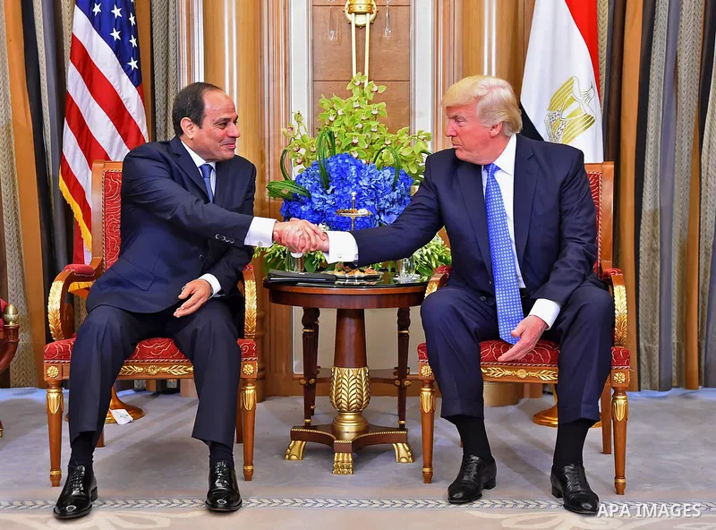 Egyptian President Abdel Fattah al-Sisi meets with US President Donald Trump, in the Saudi capital Riyadh on the sideline of the Arab American Islamic summit on May 21, 2017. Photo by Egyptian President Office