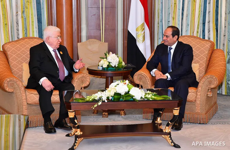 Egyptian President Abdel Fattah al-Sisi meets with Iraqi President Fouad Masoum, in the Saudi capital Riyadh on the sideline of the Arab American Islamic summit on May 21, 2017. Photo by Egyptian President Office