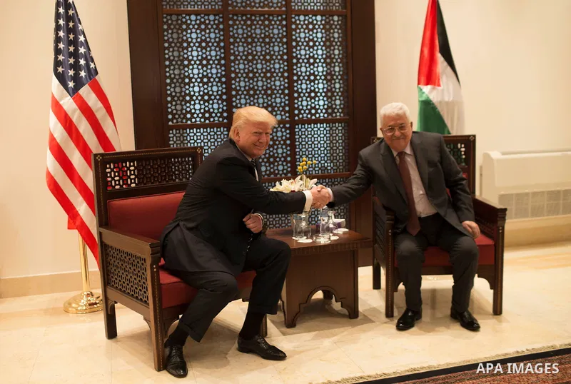 Palestinian President Mahmoud Abbas meeta with U.S. President Donald Trump at the presidential headquarters in the West Bank town of Bethlehem, May 23, 2017. APAIMAGES/Fadi Arouri/Pool