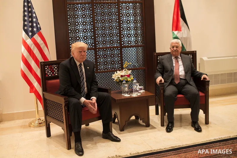 Palestinian President Mahmoud Abbas meeta with U.S. President Donald Trump at the presidential headquarters in the West Bank town of Bethlehem, May 23, 2017. APAIMAGES/Fadi Arouri/Pool