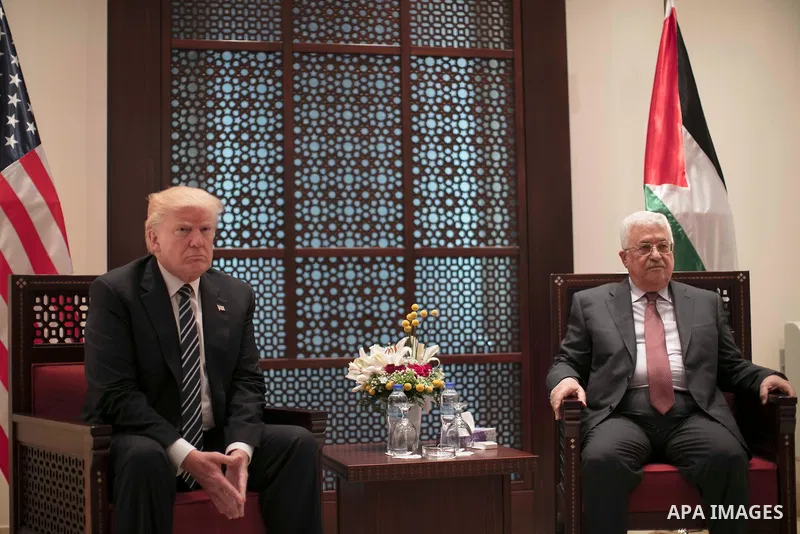 Palestinian President Mahmoud Abbas meeta with U.S. President Donald Trump at the presidential headquarters in the West Bank town of Bethlehem, May 23, 2017. APAIMAGES/Fadi Arouri/Pool