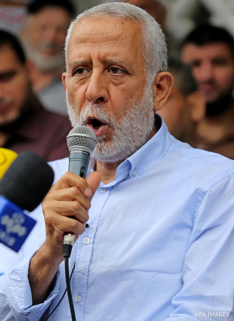 Islamic Jihad leader Mohammed al-Hindi delivers a speech during a protest against U.S. President Donald Trump comments linking Hamas with terrorism and his visits to Palestinian territories in Gaza city on May 23, 2017....