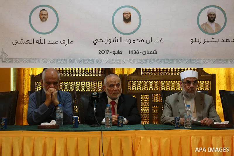 Deputy of the Legislative Council, Ahmed Bahar attends a ceremony organized by Dar al-Quran and Sunnah, in Gaza city on May 24, 2017. Photo by Mohammed Asad