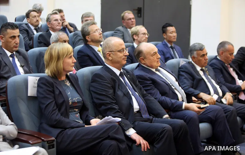 Palestinian Prime Minister Rami Hamdallah attends a meeting about donor countries in Palestine, at his office in the West Bank city of Ramallah, on May 24, 2017. Photo by Prime Minister Office