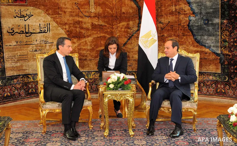 Egyptian President Abdel Fattah al-Sisi meets with Austrian Chancellor Christian Kern, in Cairo, Egypt, on May 24, 2017. Photo by Egyptian President Office