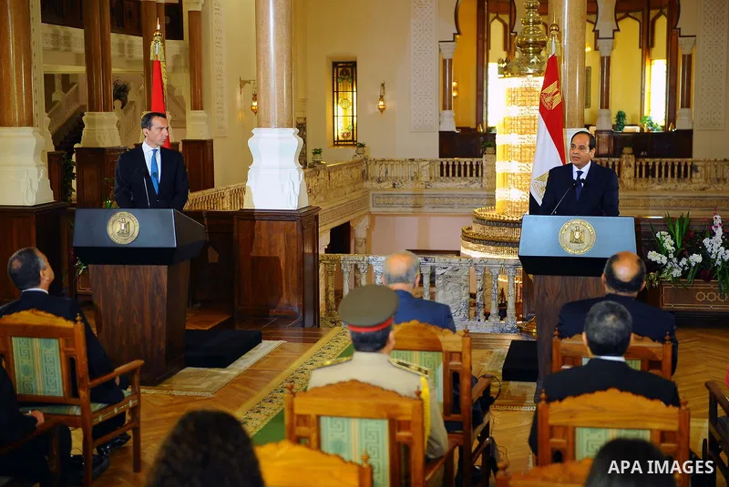 Egyptian President Abdel Fattah al-Sisi and Austrian Chancellor Christian Kern hold a joint press conerence in Cairo, Egypt, on May 24, 2017. Photo by Egyptian President Office