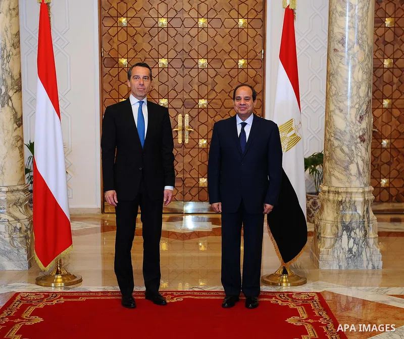 Egyptian President Abdel Fattah al-Sisi meets with Austrian Chancellor Christian Kern, in Cairo, Egypt, on May 24, 2017. Photo by Egyptian President Office