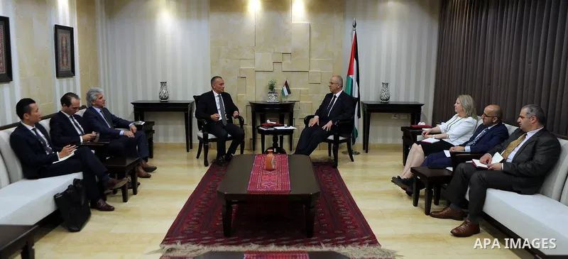 Palestinian Prime Minister Rami Hamdallah meets with Nikolay Mladenov, United Nations Special Coordinator for the Middle East Peace Process, in the West Bank city of Ramallah on May 29, 2017. Photo by Prime Minister Offi...