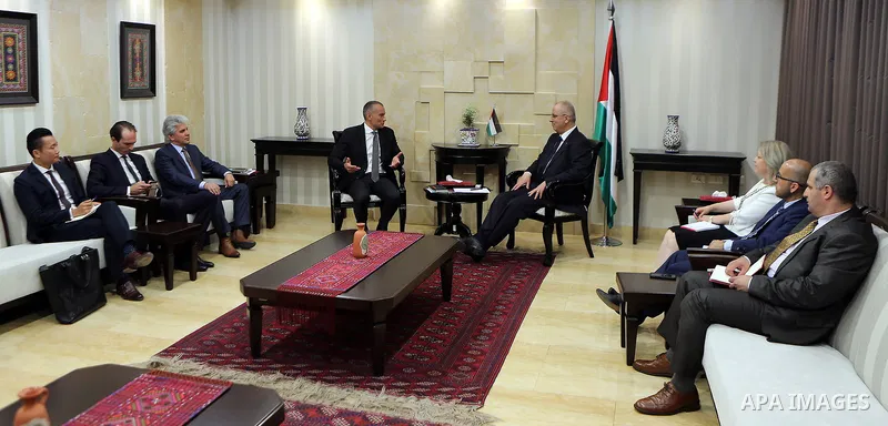 Palestinian Prime Minister Rami Hamdallah meets with Nikolay Mladenov, United Nations Special Coordinator for the Middle East Peace Process, in the West Bank city of Ramallah on May 29, 2017. Photo by Prime Minister Offi...