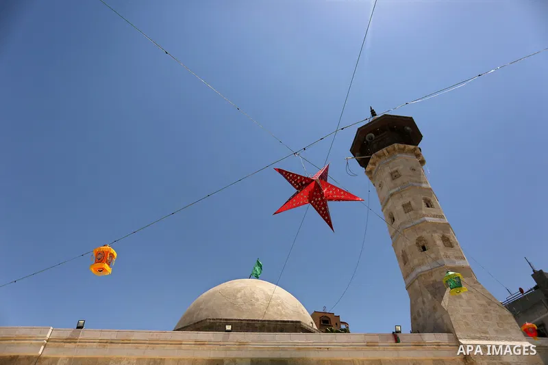 A Picture shows al- Sayed Hashim mosque decorated with festive lights on the Muslim holy fasting month of Ramadan in Gaza city on May 29, 2017. Ramadan is sacred to Muslims because it is during that month that tradition...