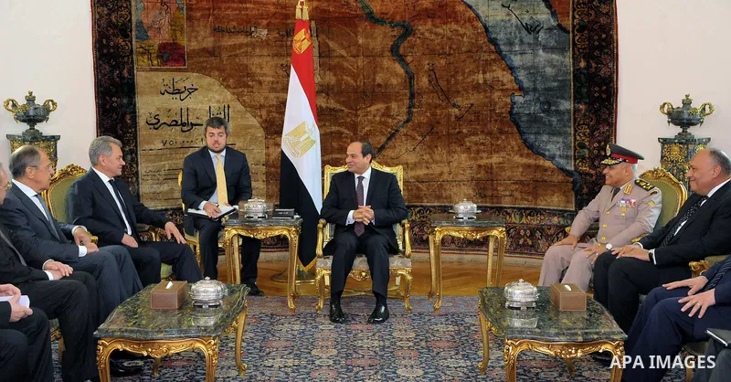 Egyptian President Abdel Fattah al-Sisi meets with Russian Defense Minister Sergei Shoigu and Foreign Minister Sergei Lavrov, in Cairo, Egypt, on May 29, 2017. Photo by Egyptian President Office