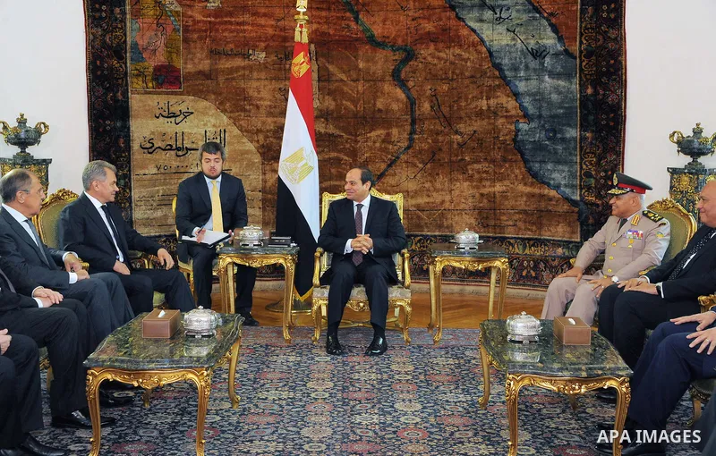 Egyptian President Abdel Fattah al-Sisi meets with Russian Defense Minister Sergei Shoigu and Foreign Minister Sergei Lavrov, in Cairo, Egypt, on May 29, 2017. Photo by Egyptian President Office