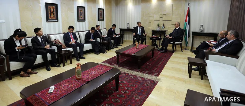 Palestinian Prime Minister Rami Hamdallah meets with Gong Xiaosheng, China's special envoy on Middle East affairs, in the West Bank city of Ramallah on May 30, 2017. Photo by Prime Minister Office