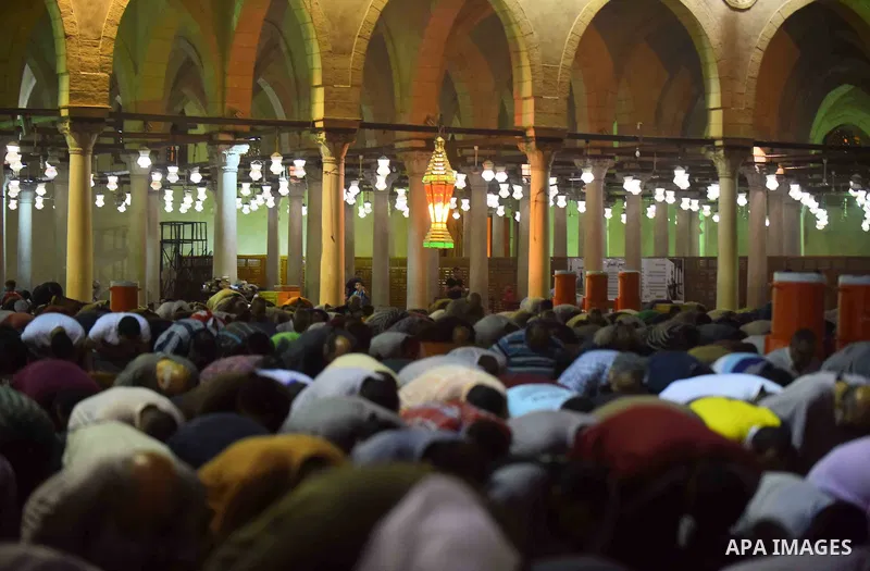 Egyptian worshipers perform take part in an evening prayer "Taraweeh", at Amr Ibn al-Aas mosque, in Cairo on May 30, 2017. Ramadan is sacred to Muslims because it is during that month that tradition says the Koran was re...