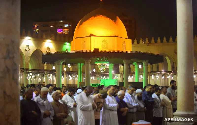 Egyptian worshipers perform take part in an evening prayer "Taraweeh", at Amr Ibn al-Aas mosque, in Cairo on May 30, 2017. Ramadan is sacred to Muslims because it is during that month that tradition says the Koran was re...