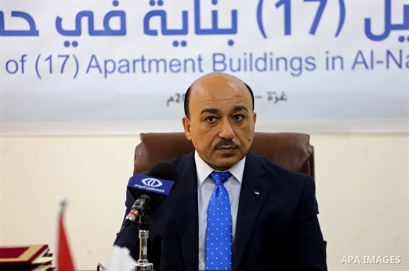 Palestinian Minister of public works and housing, Mofeed al-Hasayna attends the signing the Italian grant projects contracts, in Gaza city on June 01, 2017. Photo by Mohammed Asad