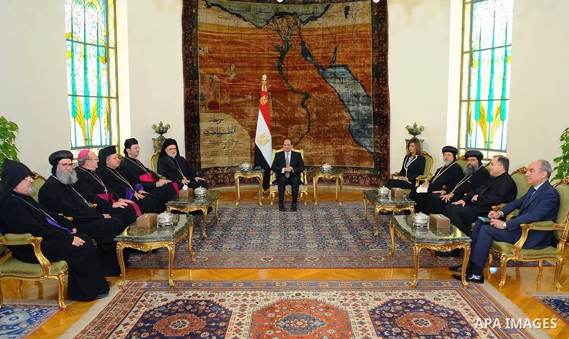 Egyptian President Abdel Fattah al-Sisi meets with a delegation from the Council of Bishops and representatives of the Eastern Apostolic Churches of Australia and New Zealand, in Cairo Egypt, on June 1, 2017. Photo by Eg...