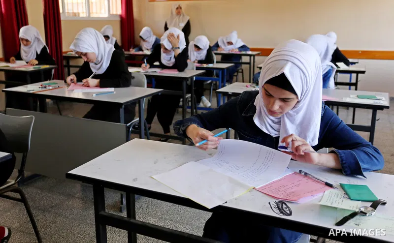 Palestinian female students sit for their final high school exams, known as "Tawjihi" in Gaza city on June 03, 2017. More than 72,000 students in the West Bank and Gaza Strip start Saturday their Tawjihi exam that qualif...