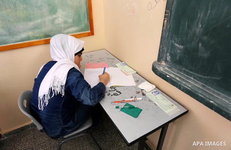 Palestinian female students sit for their final high school exams, known as "Tawjihi" in Gaza city on June 03, 2017. More than 72,000 students in the West Bank and Gaza Strip start Saturday their Tawjihi exam that qualif...