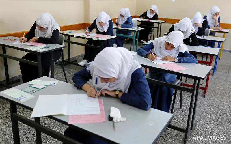 Palestinian female students sit for their final high school exams, known as "Tawjihi" in Gaza city on June 03, 2017. More than 72,000 students in the West Bank and Gaza Strip start Saturday their Tawjihi exam that qualif...