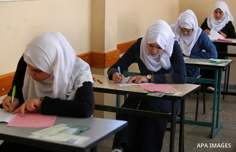 Palestinian female students sit for their final high school exams, known as "Tawjihi" in Gaza city on June 03, 2017. More than 72,000 students in the West Bank and Gaza Strip start Saturday their Tawjihi exam that qualif...